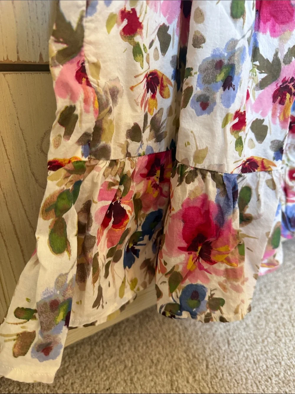 GAP Floral Ruffle Sundress - White with Pink & Blue Flowers- Never Worn